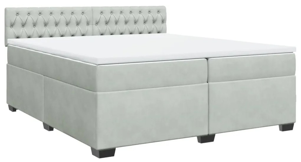 vidaXL Κρεβάτι Boxspring με Στρώμα Ανοιχτό Γκρι 200x200 εκ. Βελούδινο