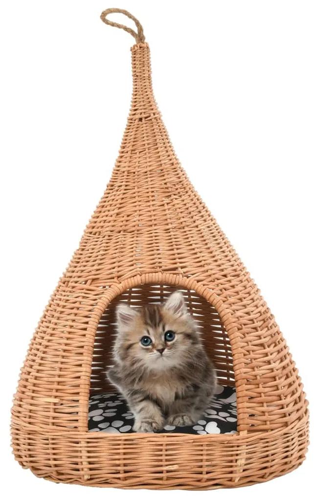 vidaXL Σπίτι Γάτας Teepee με Μαξιλάρι 40x60 εκ. από Φυσικό Ξύλο Ιτιάς