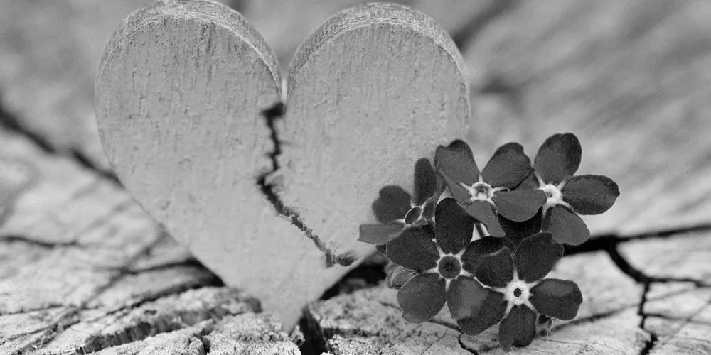 Εικόνα μικρής καρδιάς σε παλιό ξύλο σε μαύρο & άσπρο - 120x60