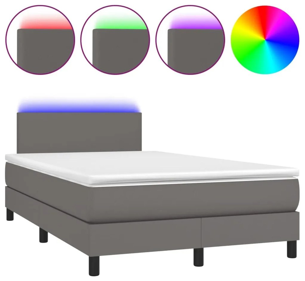 Κρεβάτι Boxspring με Στρώμα &amp; LED Γκρι 120x190 εκ. Συνθ. Δέρμα - Γκρι