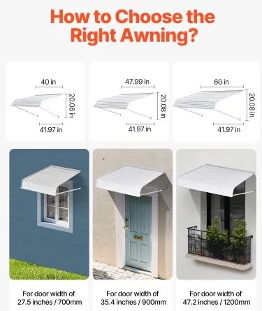 VEVOR Window Awning Door Canopy 48x42 in Aluminum Alloy Front Door Awnings