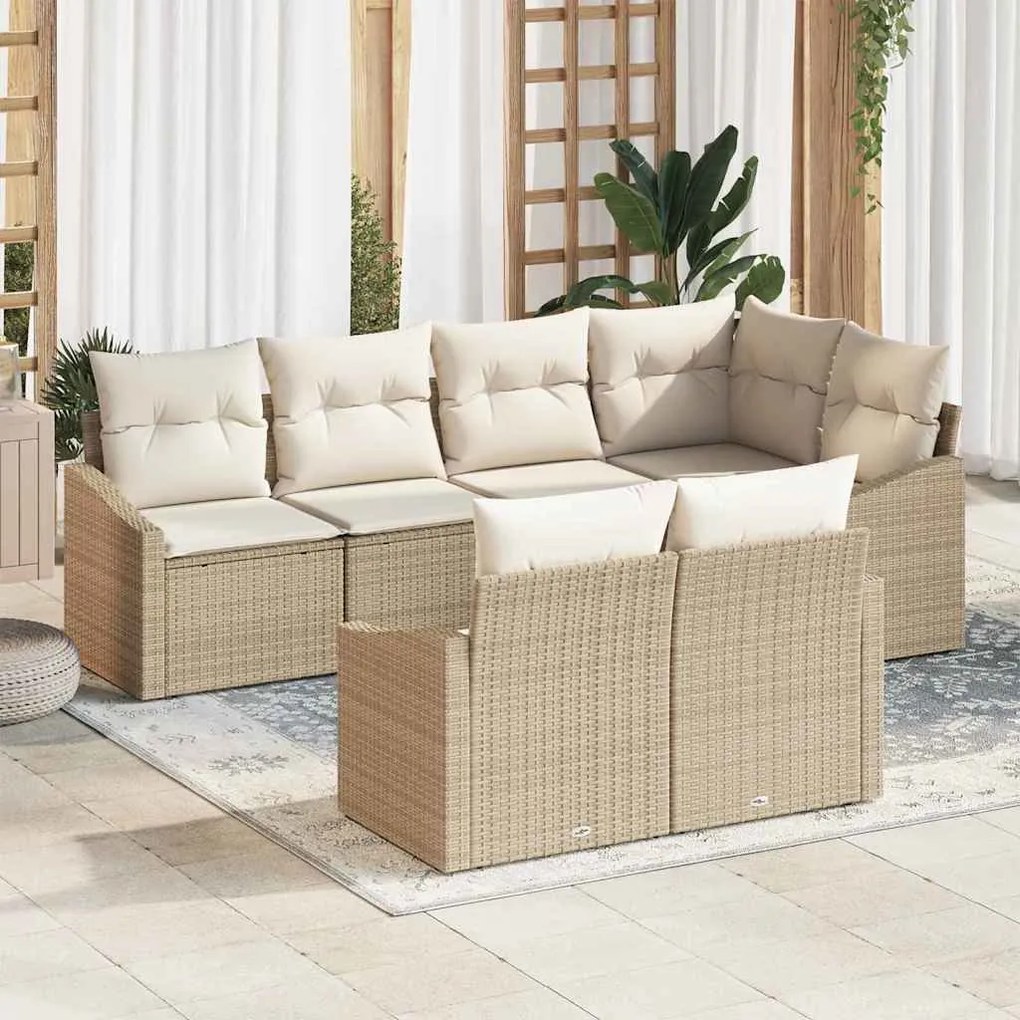 vidaXL Σέτ φαγητού για κήπο με μαξιλάρι 7 pcs Μπεζ, Κρέμα