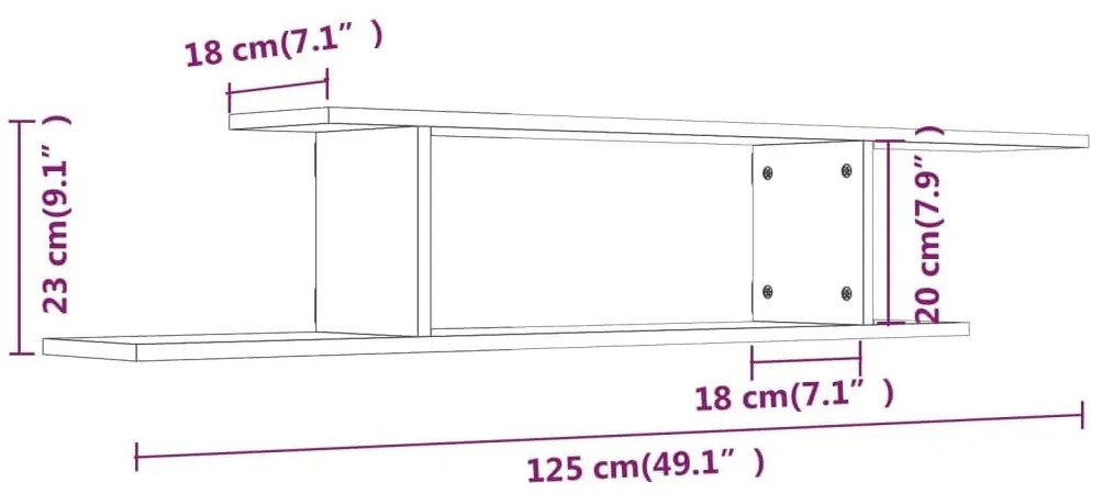 Ράφι Τηλεόρασης Γκρι Sonoma 125x18x23 εκ. Επεξεργασμένο Ξύλο - Γκρι