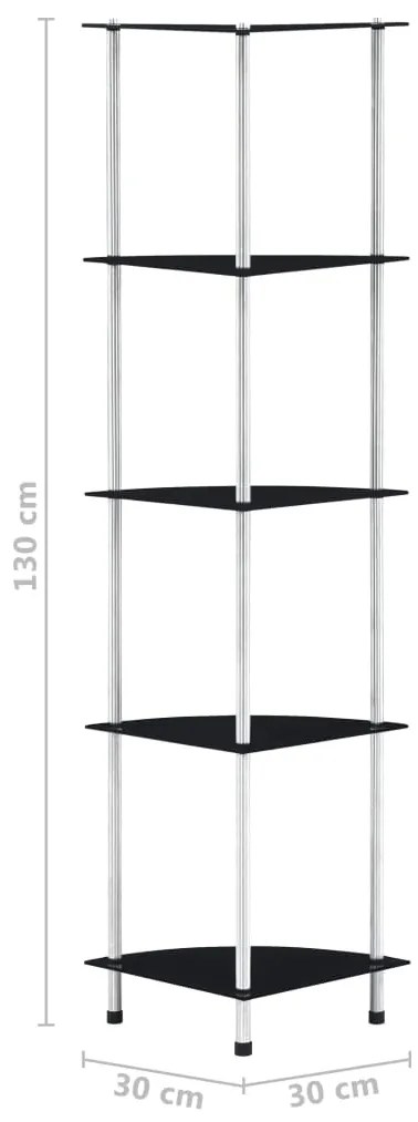 vidaXL Ράφι Διαφανές 5 Επιπέδων Μαύρο 30 x 30 x 130 εκ. Ψημένο Γυαλί