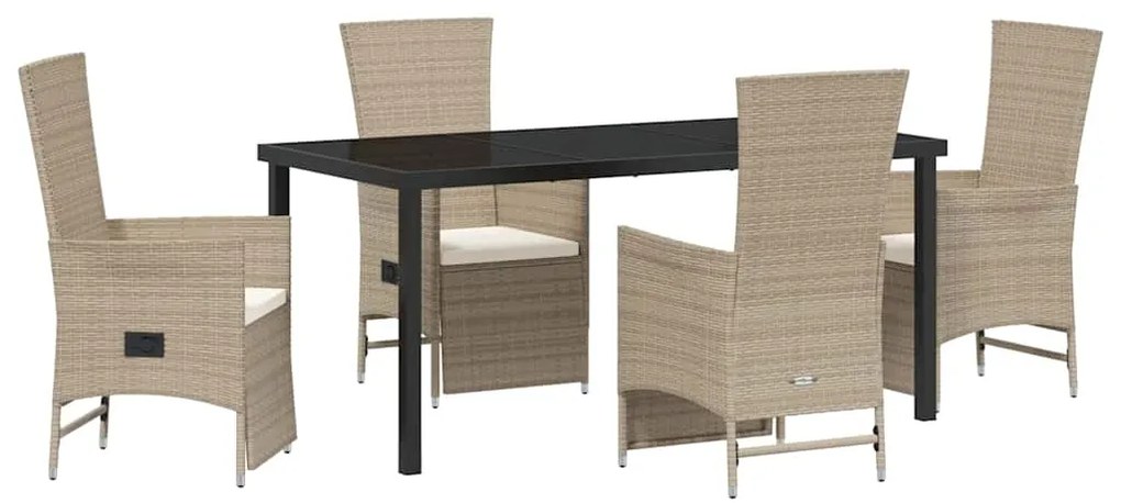 vidaXL Σέτ φαγητού για κήπο με μαξιλάρι 5 pcs Μπεζ συνθετικό ρατάν