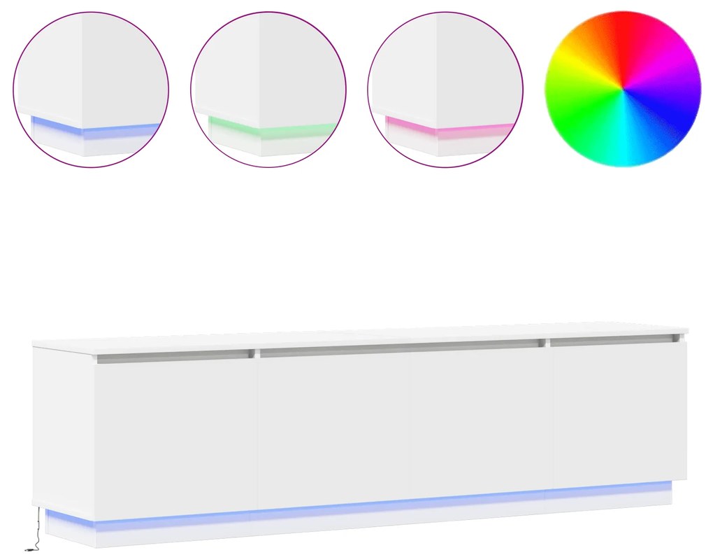 vidaXL Κονσόλα τηλεόρασης με LED Λευκή 180x38x49 εκ. Επεξεργασμένο ξύλο