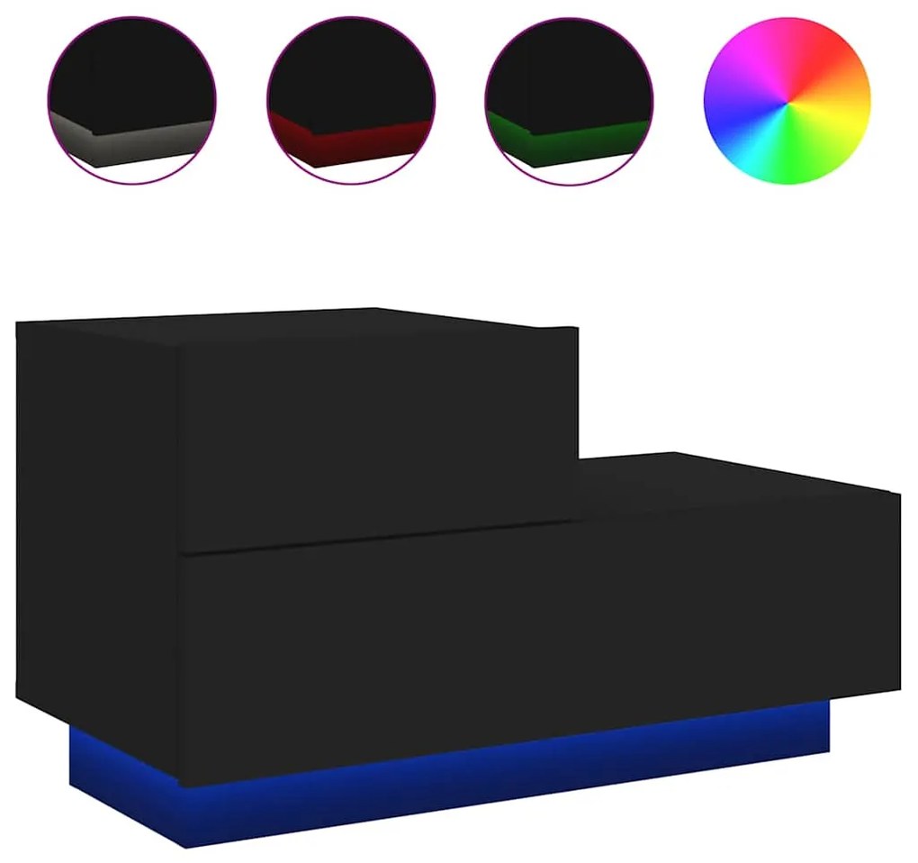 vidaXL Κομοδίνο με Φώτα LED Μαύρο 70 x 36 x 40,5 εκ.