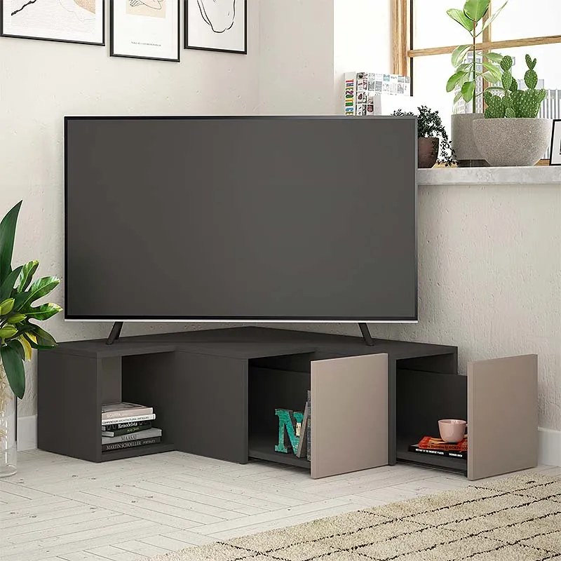 Έπιπλο τηλεόρασης γωνιακό Compact Megapap χρώμα ανθρακί - ανοιχτή μόκα 94,2x90,6x31,4εκ.