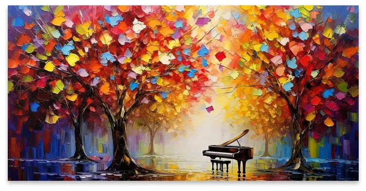 Πίνακας σε καμβά "Piano in Colorful Forest"  ψηφιακής εκτύπωσης 120x60x3εκ. -