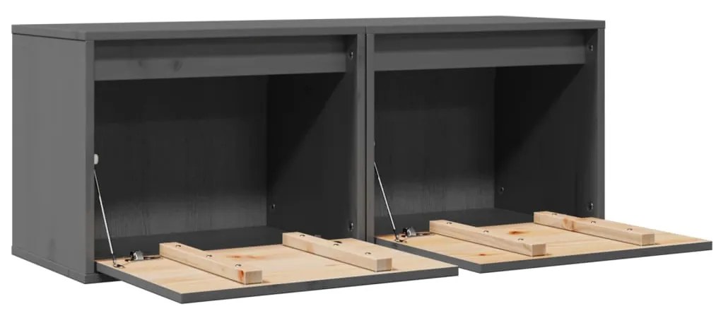 vidaXL Ντουλάπια Τοίχου 2 τεμ. Γκρι 45x30x35 εκ από Μασίφ Ξύλο Πεύκου