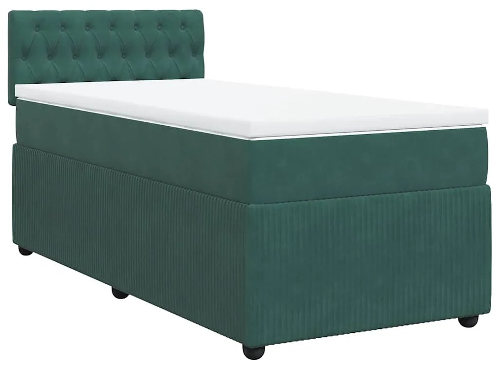 vidaXL Κρεβάτι Boxspring με Στρώμα Σκούρο Πράσινο 80x200 εκ. Βελούδινο