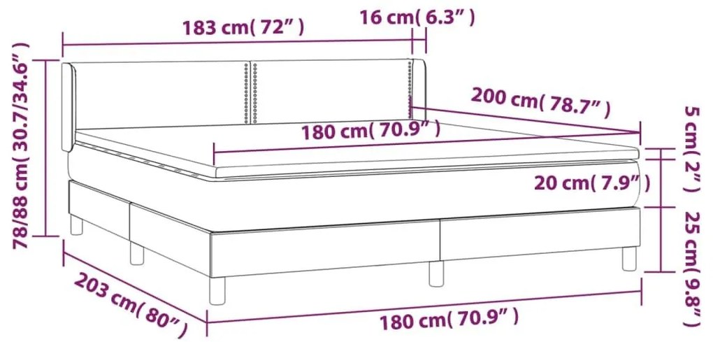 Κρεβάτι Boxspring με Στρώμα Μαύρο 180x200 εκ. Βελούδινο - Μαύρο