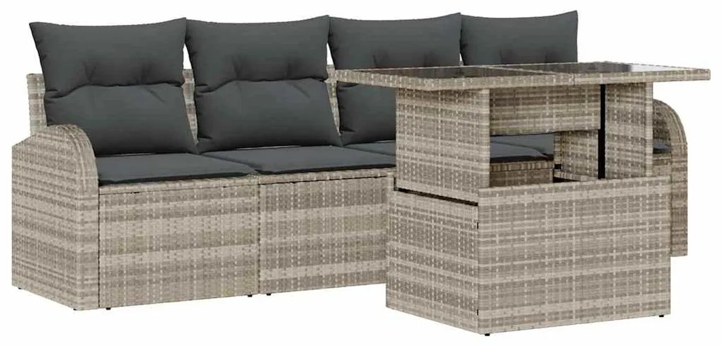 vidaXL Σετ Καναπέ Κήπου με μαξιλάρι 5 pcs Ανοιχτό γκρι Πολυ ράταν
