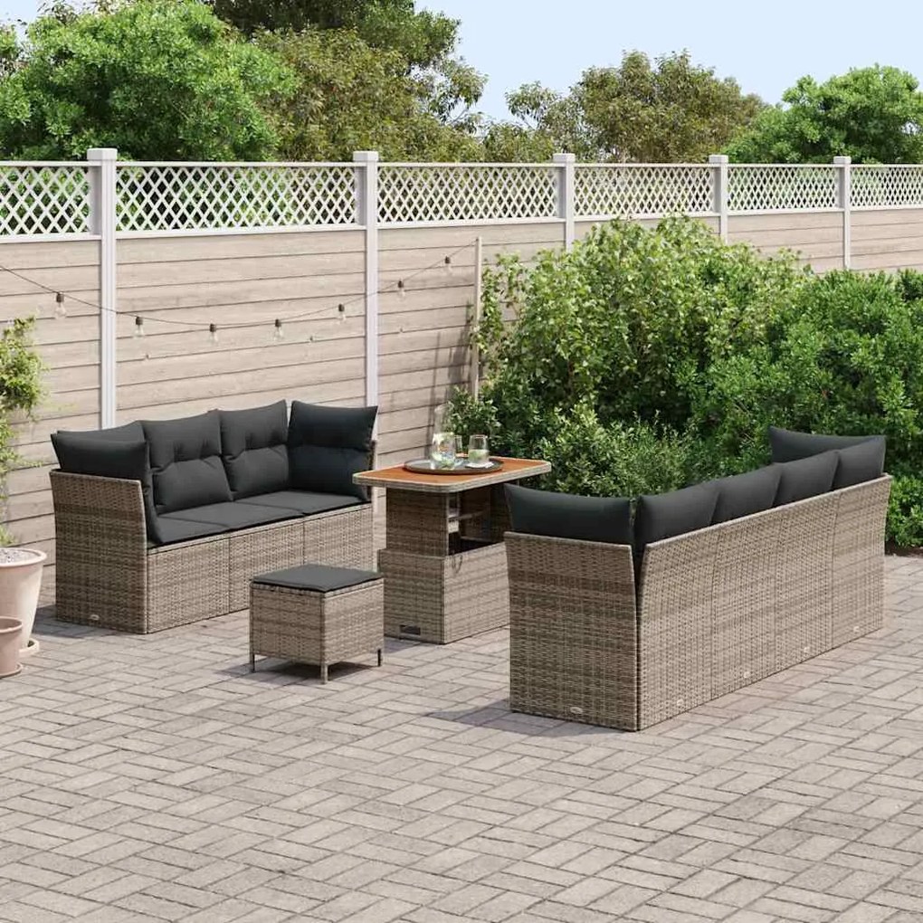 vidaXL Σετ Καναπέ Κήπου Ρυθμιζόμενο ύψος 10 pcs Γκρι συνθετικό ρατάν
