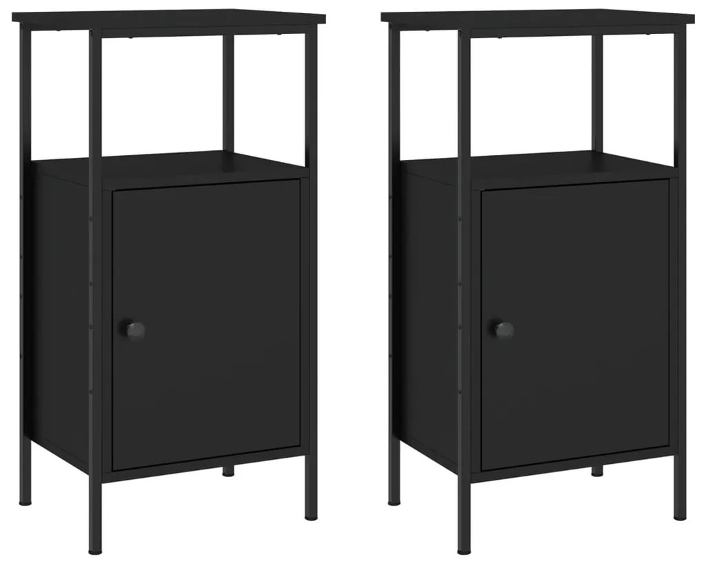 vidaXL Κομοδίνα 2 τεμ. Μαύρα 41 x 31 x 80 εκ. από Επεξεργασμένο Ξύλο