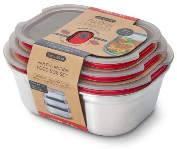 Σετ 3 τεμαχίων Black+Blum Meal Prep FBSS-BX-PACK1, 0,6/0,9/1,2 l, ορθογώνιο, κατάλληλο για φούρνο, χωρίς BPA, ανοξείδωτο ατσάλι, γκρι