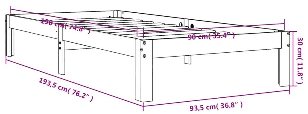 Σκελετός Κρεβ. Χωρίς Στρώμα Καφέ Κεριού 90x190 εκ Μασίφ Πεύκο - Καφέ