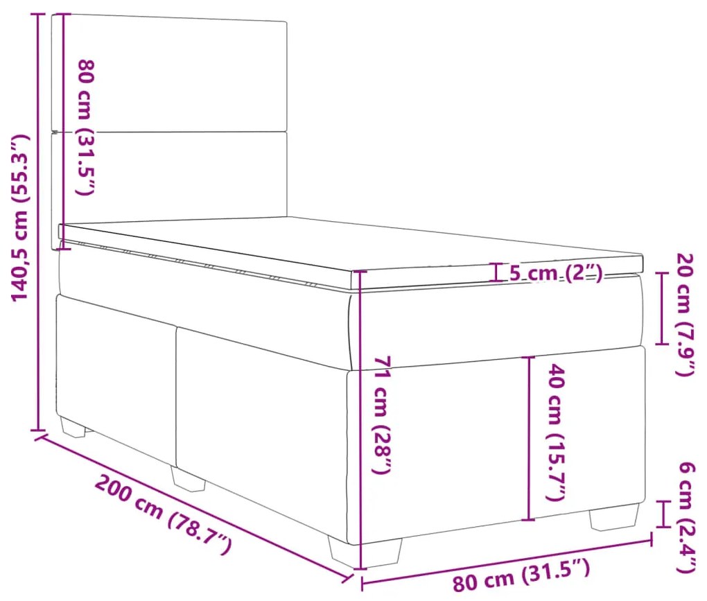 Κρεβάτι Boxspring με Στρώμα Μαύρο 80 x 200 εκ. Υφασμάτινο - Μαύρο