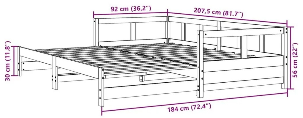 Καναπές Κρεβάτι Συρόμενος+Στρώμα 90x200 εκ.Μασίφ Ξύλο Πεύκου - Καφέ