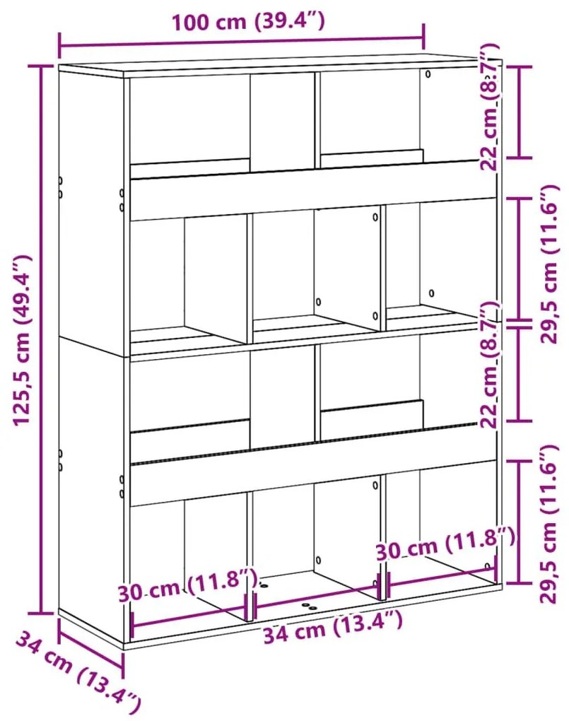 Βιβλιοθήκη/Διαχωριστικό Χώρου Δρυς 100x33x125,5 εκ. Επεξ. Ξύλο - Καφέ