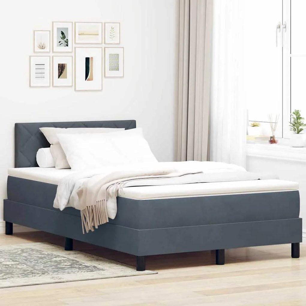 vidaXL Κρεβάτι Box Spring με Στρώμα Σκούρο Γκρι 120x200 εκ Βελούδο
