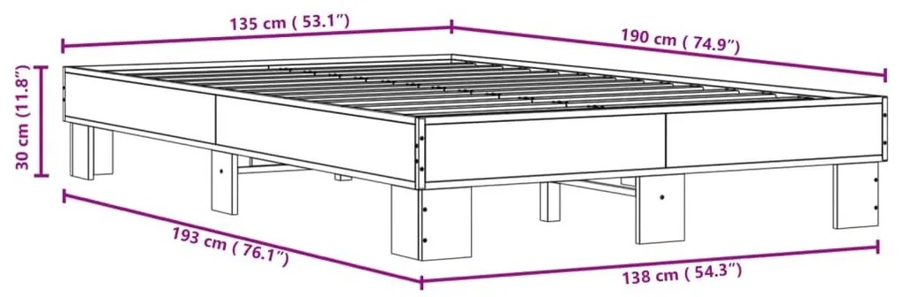 Πλαίσιο Κρεβατιού Μαύρο 135x190 εκ. Επεξ. Ξύλο &amp; Μέταλλο - Μαύρο