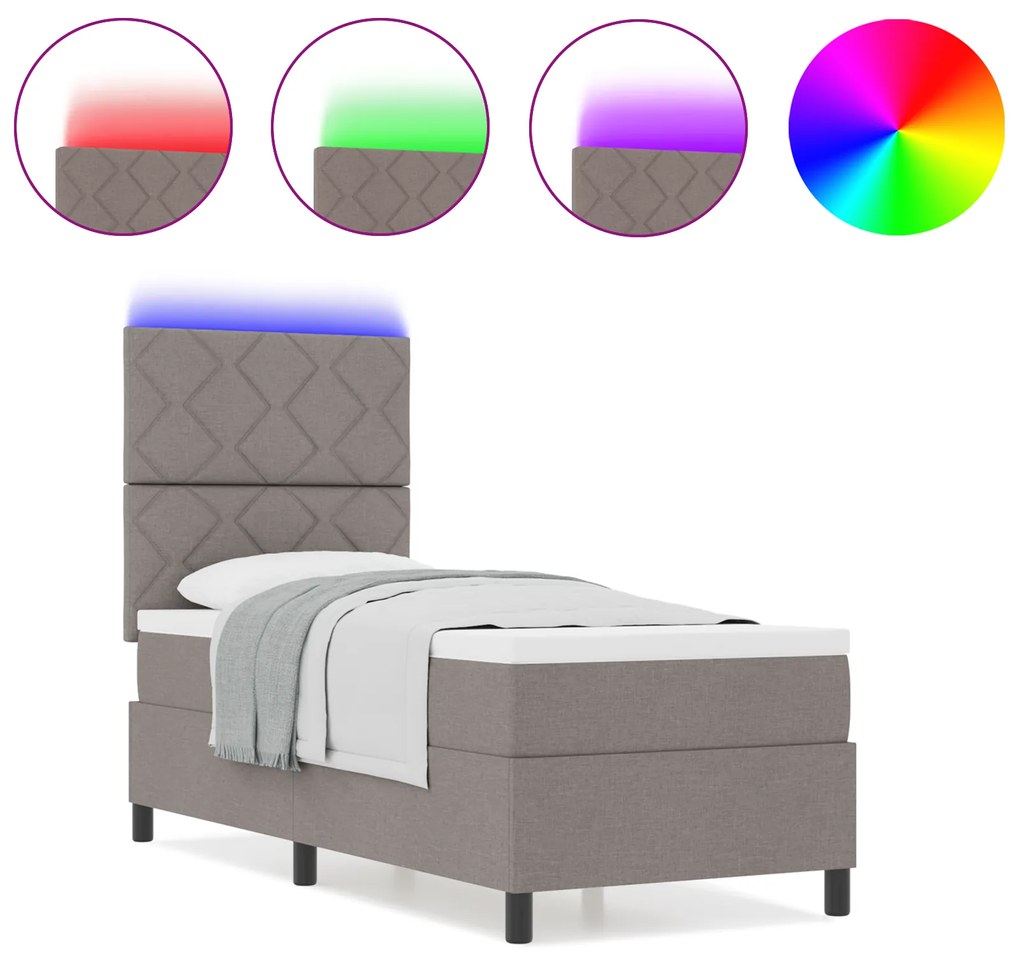 vidaXL Κρεβάτι με ελατήρια και στρώμα & LED σε Ταούπε, 80 x 200 εκ., Υφασμάτινος