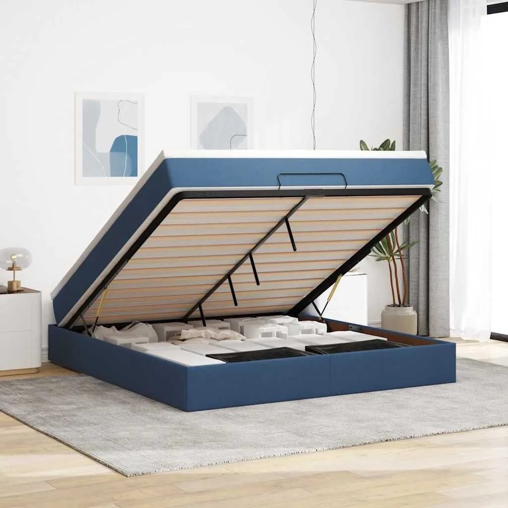 Οθωμανικό κρεβάτι με στρώμα μπλε 180x200cm ύφασμα 3311133