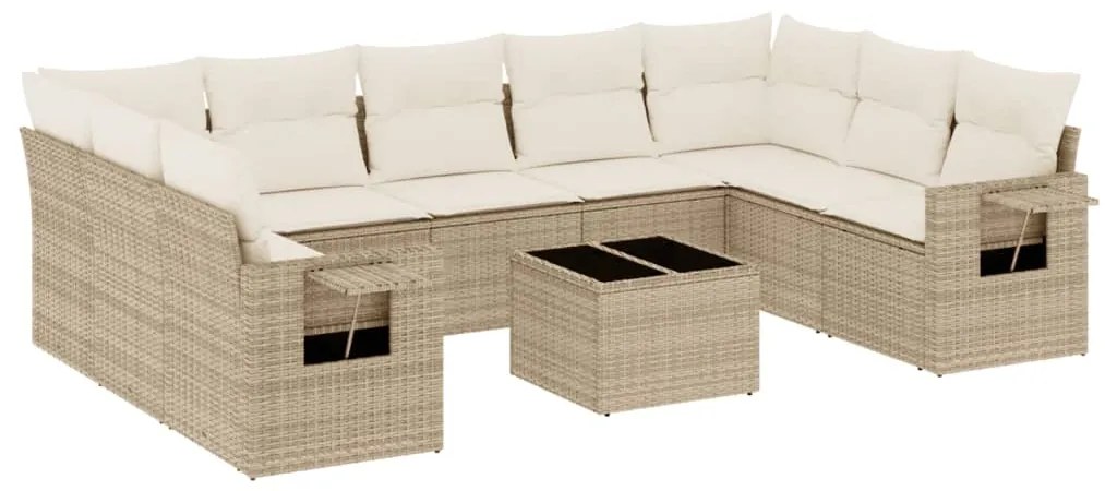 vidaXL Σετ Καναπέ Κήπου 10 τεμ. Μπεζ Συνθετικό Ρατάν με Μαξιλάρια