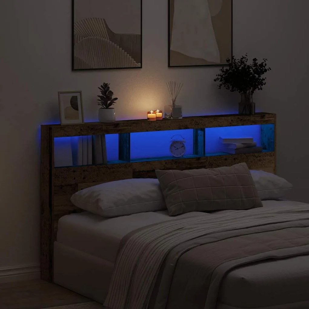 Κεφαλάρι με Αποθηκευτικό Χώρο &amp; LED 180x17x102 εκ. - Καφέ