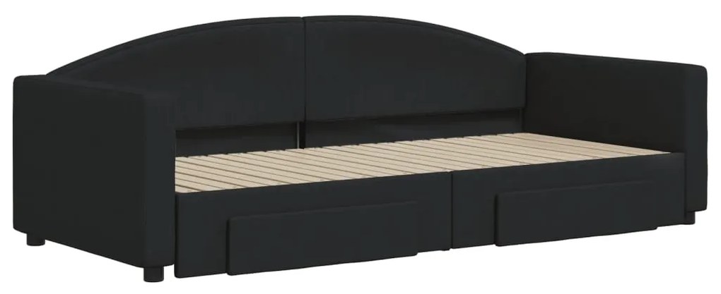 vidaXL Καναπές Κρεβάτι Συρόμενος Μαύρος 90x200 εκ. Ύφασμα &amp; Συρτάρια