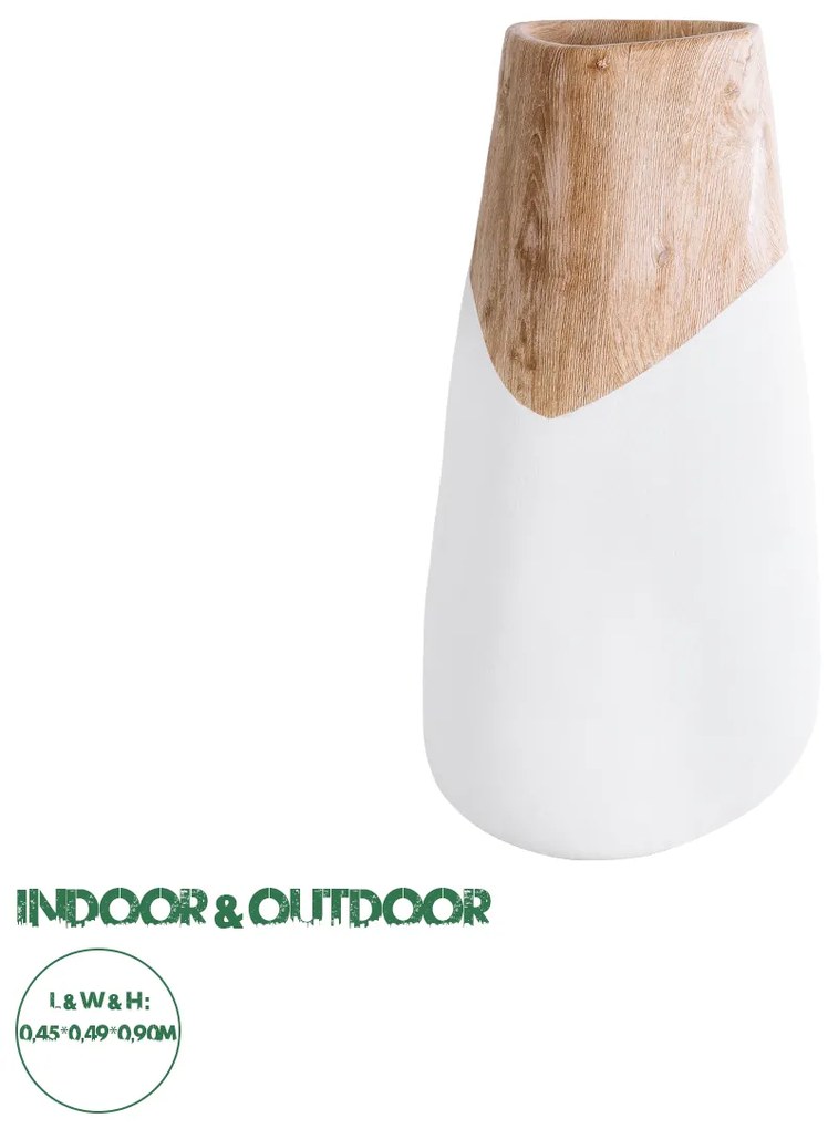 20707 GloboStar®  Artificial Garden PANDORA 20707 Επιδαπέδιο Πολυεστερικό Τσιμεντένιο Κασπώ Γλάστρα - Flower Pot Λευκό με Καφέ Μ49 x Π45 x Υ90cm