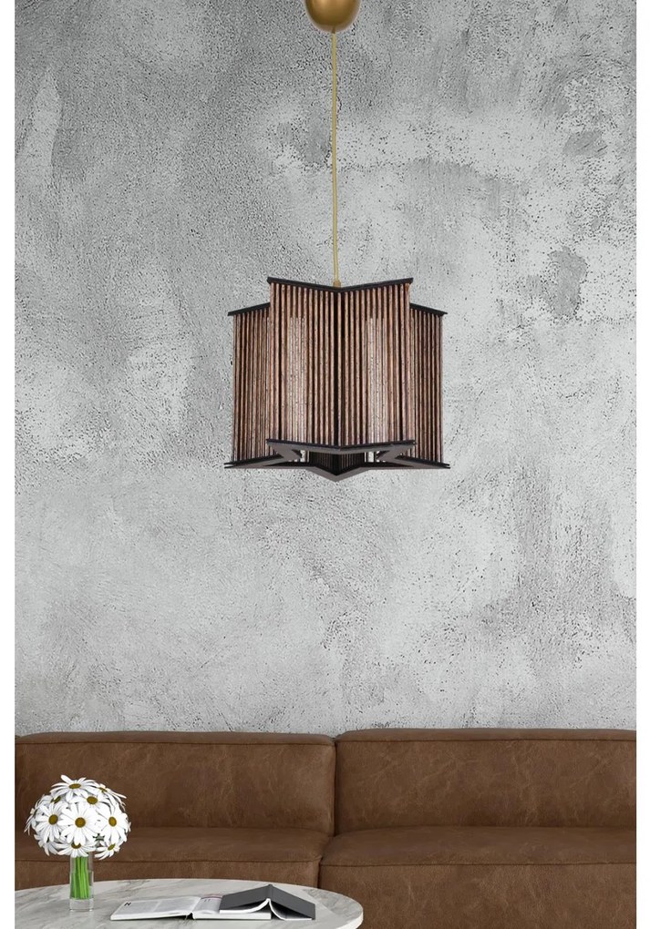Φωτιστικό Οροφής C7485 Μαύρο - Χρυσό - Φυσικό Bamboo 30x71Υεκ. 30x30x71 εκ.