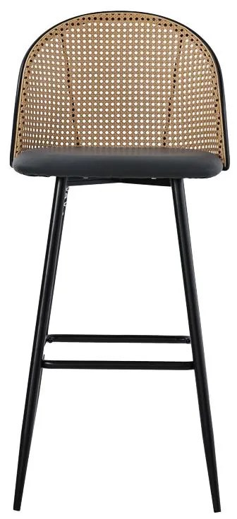 Σκαμπό μπαρ Kace pe rattan φυσικό-ανθρακί pu-μαύρο μέταλλο 43x55x102εκ 2αδα 43x55x102 εκ.