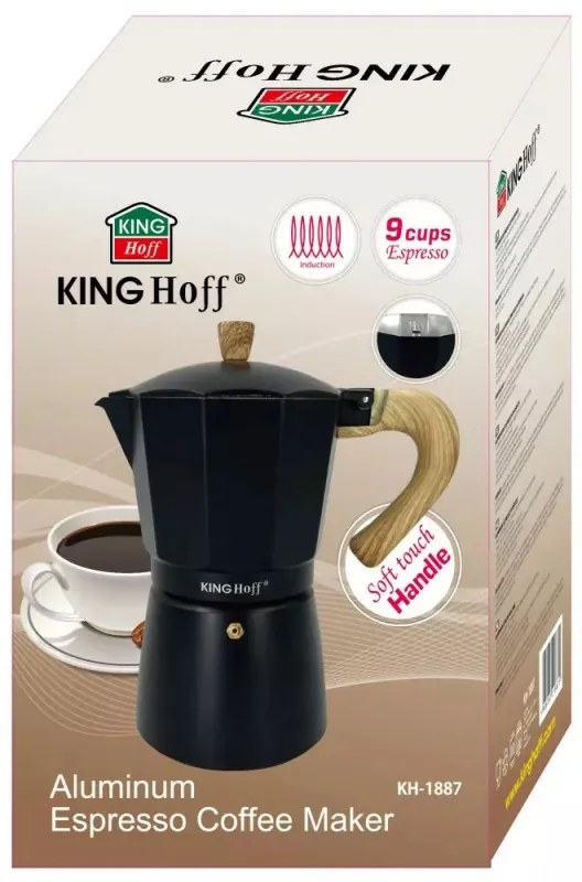 Καφετιέρα Kubinska Kinghoff KH 1887, 9 μπολ, 450 ml, Αλουμίνιο, Επαγωγή, Μαύρο.