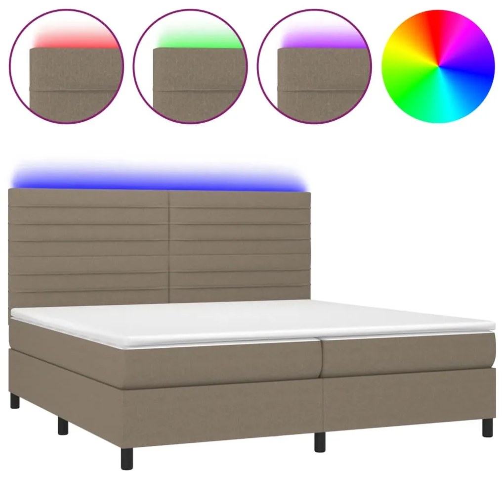 vidaXL Κρεβάτι Boxspring με Στρώμα &amp; LED Taupe 200x200 εκ. Υφασμάτινο