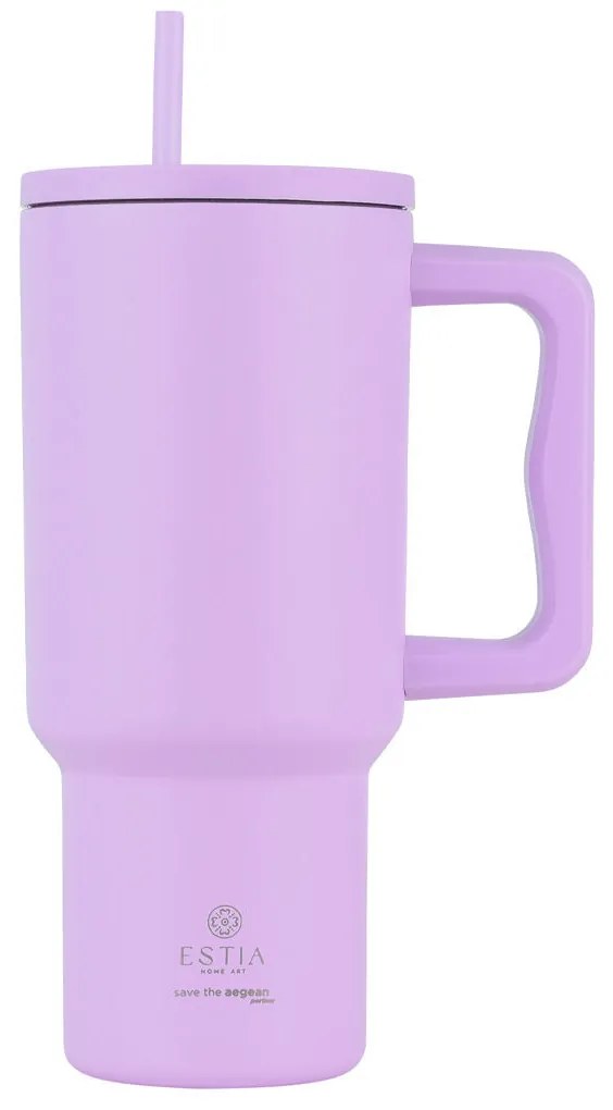 ESTIA ΘΕΡΜΟΣ STRAW TUMBLER XL SAVE THE AEGEAN 900ml LAVENDER PURPLE 01-32159