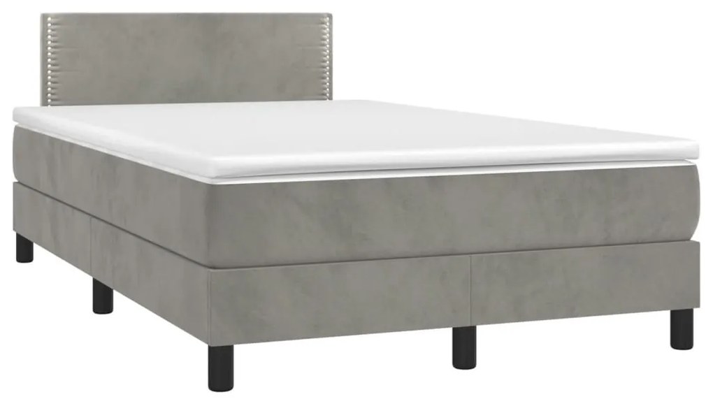 Κρεβάτι Boxspring με Στρώμα Ανοιχτό Γκρι 120x190 εκ. Βελούδινο - Γκρι