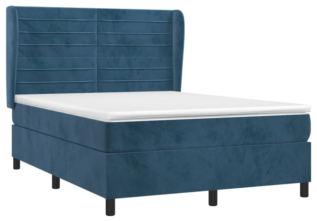 vidaXL Κρεβάτι Boxspring με Στρώμα Σκούρο Μπλε 140x190 εκ. Βελούδινο
