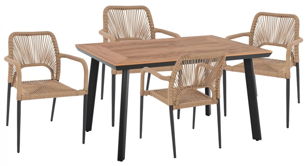 Σετ Κήπου Τραπεζαρία HM11535.02 5 τεμ Ανθρακί με Τραπέζι Polywood 120x80x72.5 εκ. &amp; 4 Καρέκλες με Σχοινί Μπέζ