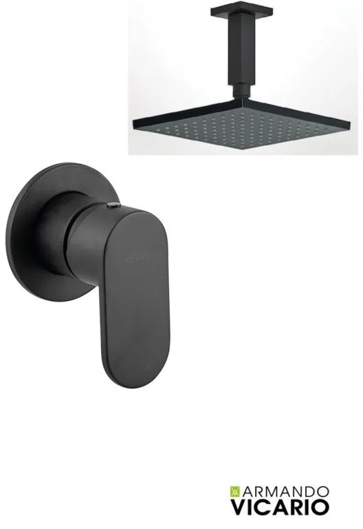Armando Vicario SLIM Black Matt Ανακλινόμενη Κεφαλή Τετράγωνη 20x20εκ+Μπράτσο Οροφής +Μίκτης εντοιχισμού 1 εξόδου 500050-400