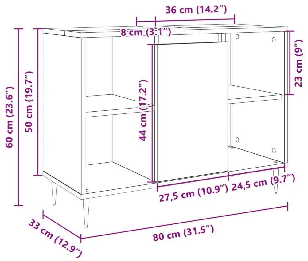 Ντουλάπι Μπάνιου Sonoma Δρυς 80 x 33 x 60 εκ. από Επεξεργ. Ξύλο - Καφέ