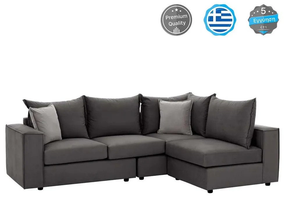 Καναπές Γωνία Monza HM3256.01 Πολυμορφικός 265x195x98cm Αλέκιαστο Ύφασμα Grey Ύφασμα