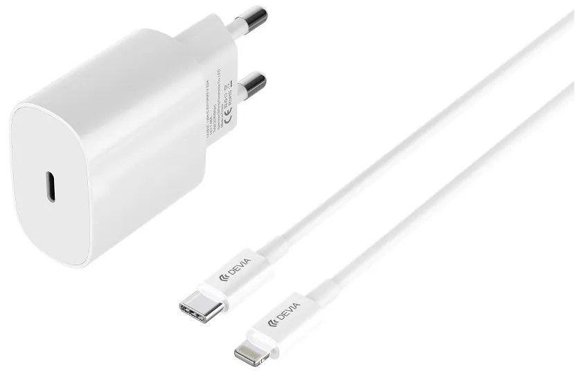 Devia wall charger Rocket PD 20W 1x USB-C white + USB-C to Lightning cable