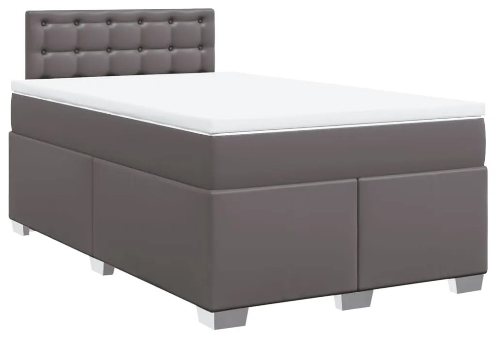 vidaXL Κρεβάτι Boxspring με Στρώμα Γκρι 120x190εκ. από Συνθετικό Δέρμα