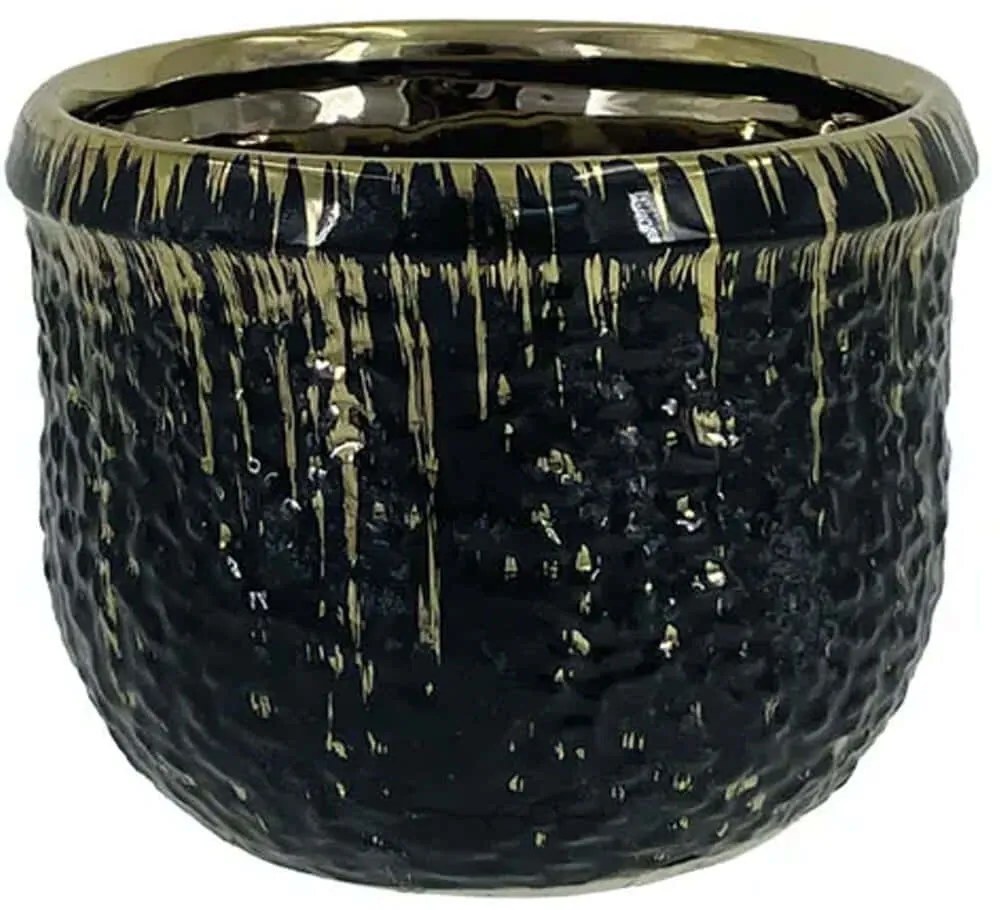 Κασπώ Σαγρέ 06-20018 Φ14,5x12cm Black-Gold Marhome Κεραμικό