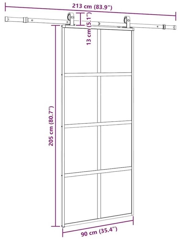 Συρόμενη πόρτα με σετ υλικού Μαύρο 90x205 cm γυαλί μετριασμένο - Μαύρο