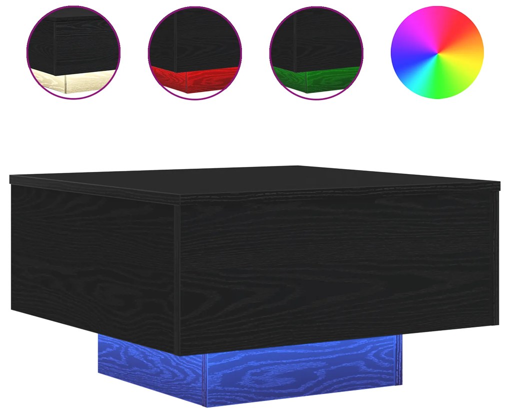 vidaXL Τραπεζάκι σαλονιού με LED φώτα Μαύρο Δρυς 55x55x31 εκ.