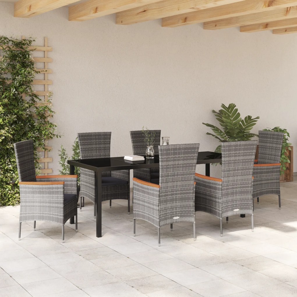 vidaXL Καρέκλες Εξωτερικού Χώρου με μαξιλάρι 7 pcs Γκρι Σκούρο Γκρι