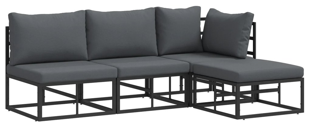 vidaXL Σετ Καναπέ Κήπου 4 pcs Μαύρο 211.5 x 141.5 x 71 εκ Αλουμίνιο